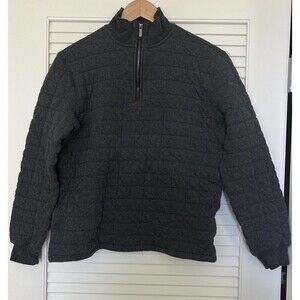Massimo Dutti Men's Quilted Dark Gray Quarter-Zip Pullover Sweatshirt Medium